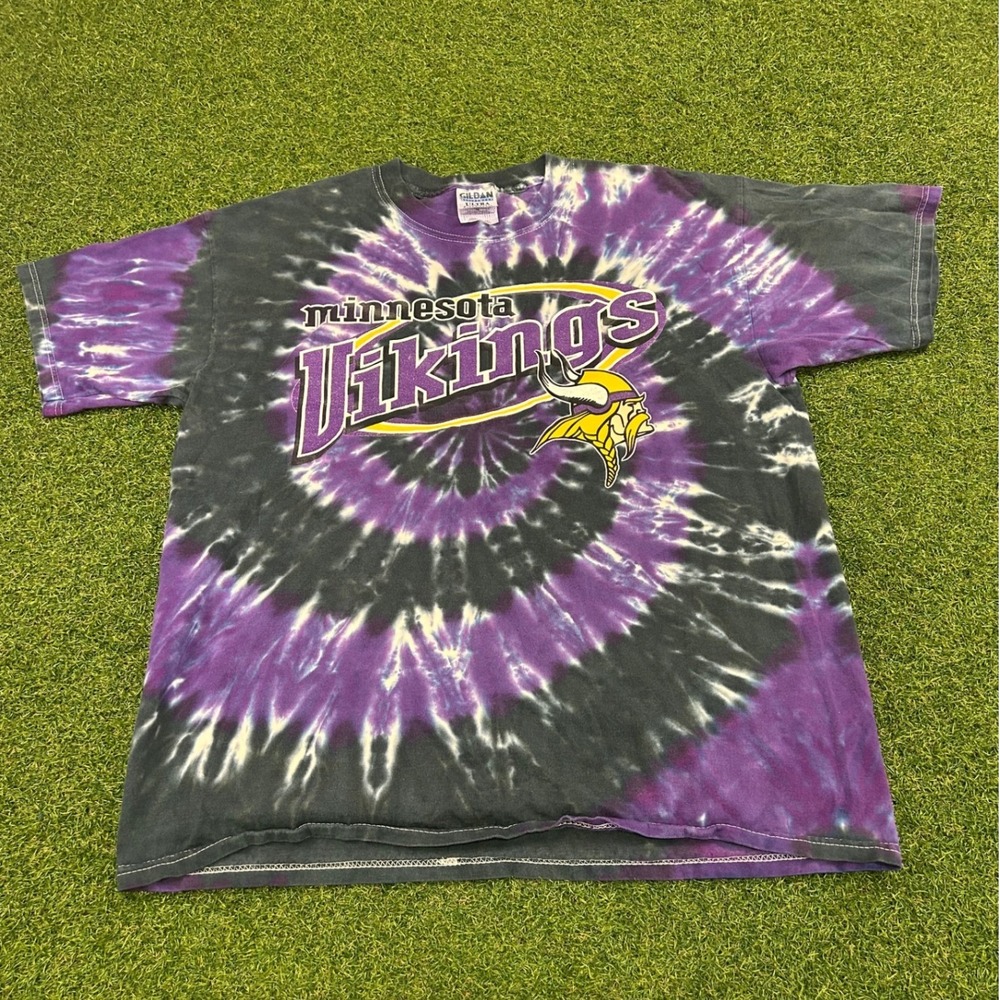 Vintage Minnesota‎ Vikings NFL Tie Dye Graphic T-Shirt Mens XL Purple Black